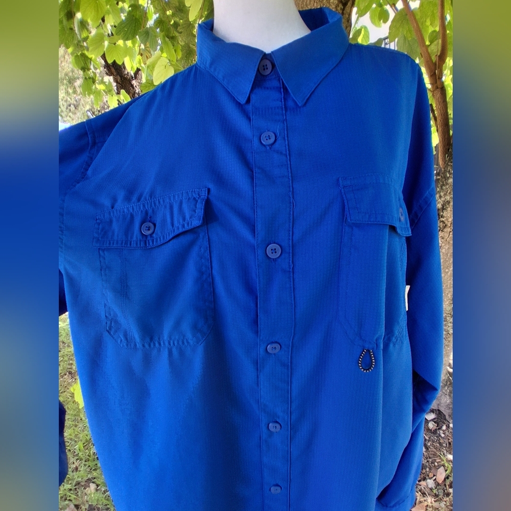 🔥Columbia Omni Shade Long Sleeve Vented Fishing Shirt Royal Blue Mens XL - Picture 9 of 12